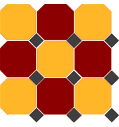 Brick Red 20 Ochre Yellow 21 OCTAGON + Black 14 Dots 30x30