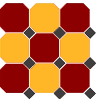 Brick Red 20 Ochre Yellow 21 OCTAGON + Black 14 Dots 30x30